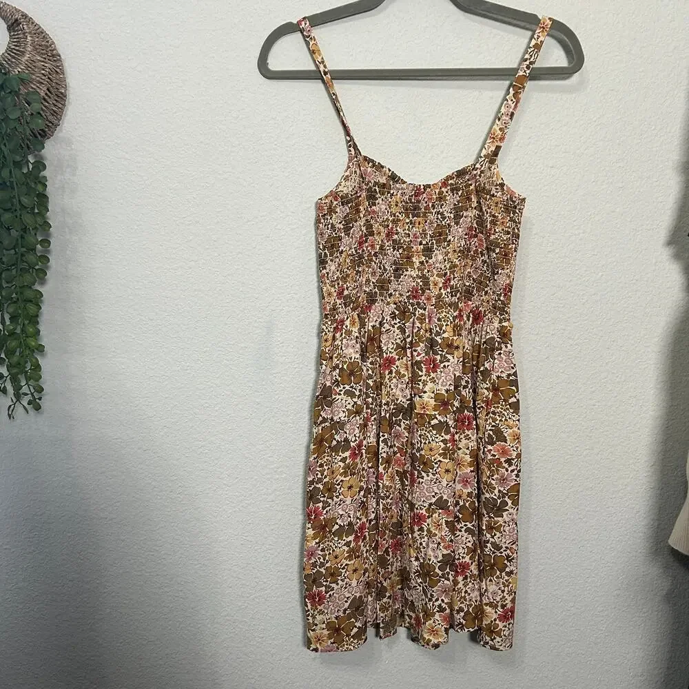 NEW Madewell Tucker Tie Strap Lucie Mini Dress Beige Floral XS Bloomcore Scandi